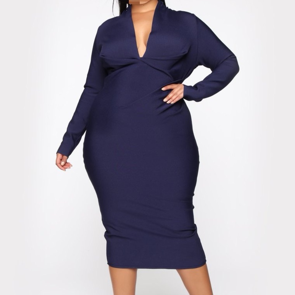 Elegant Navy Blue Bandage Women's Dress